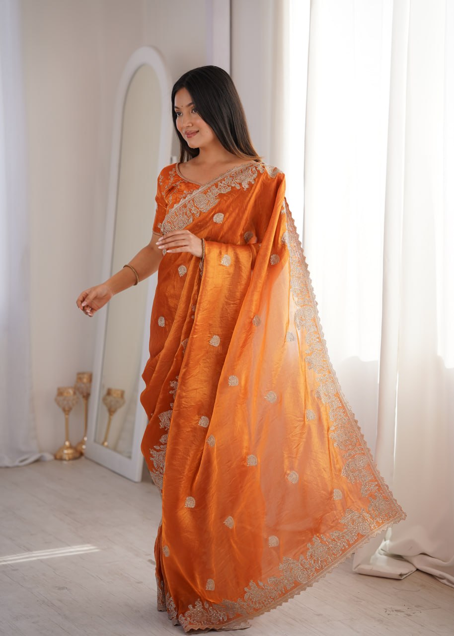 Orange Designer Fendy Crush Saree