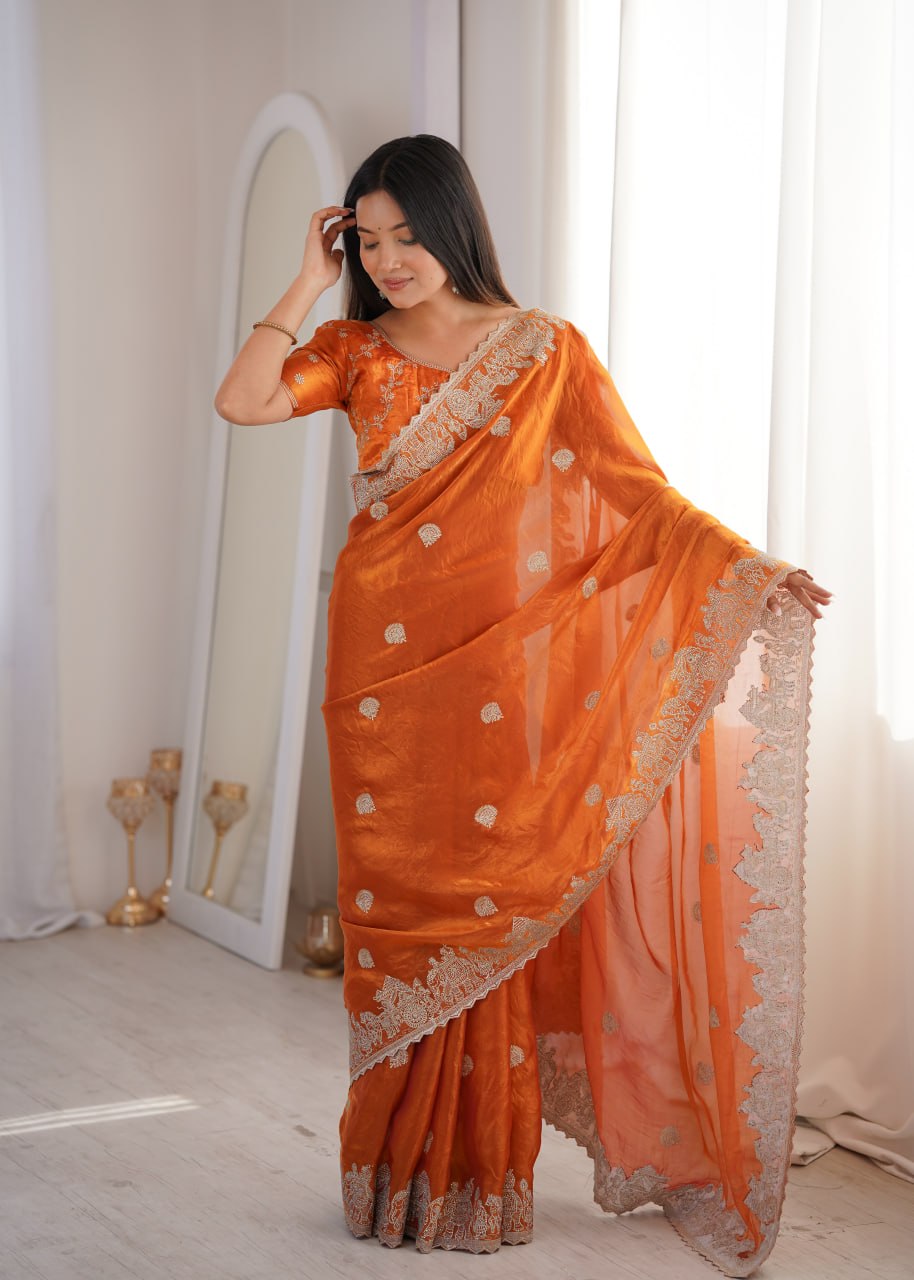 Orange Designer Fendy Crush Saree