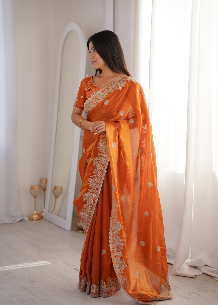 Orange Designer Fendy Crush Saree