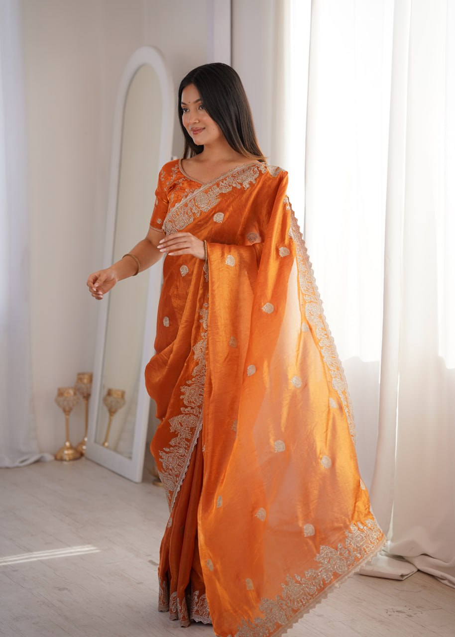 Orange Designer Fendy Crush Saree