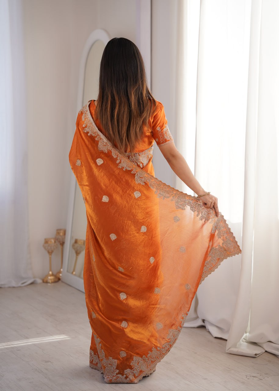 Orange Designer Fendy Crush Saree