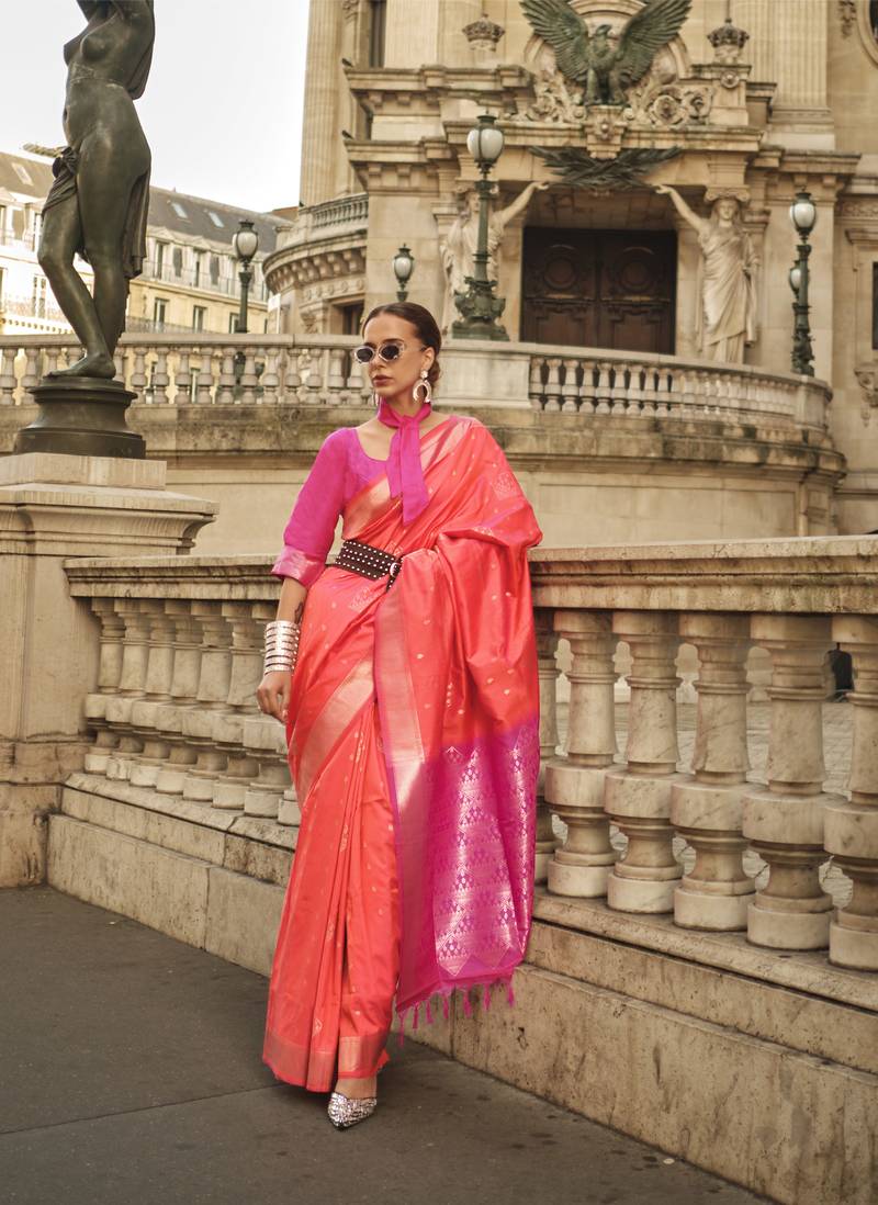 Orange Elegant & Art Silk South Style Saree with Weaving Work � Traditional Wear