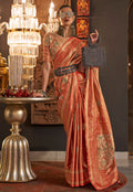 Orange Elegant Banarasi Silk Blend Saree with Woven Design & Tassel Detailing