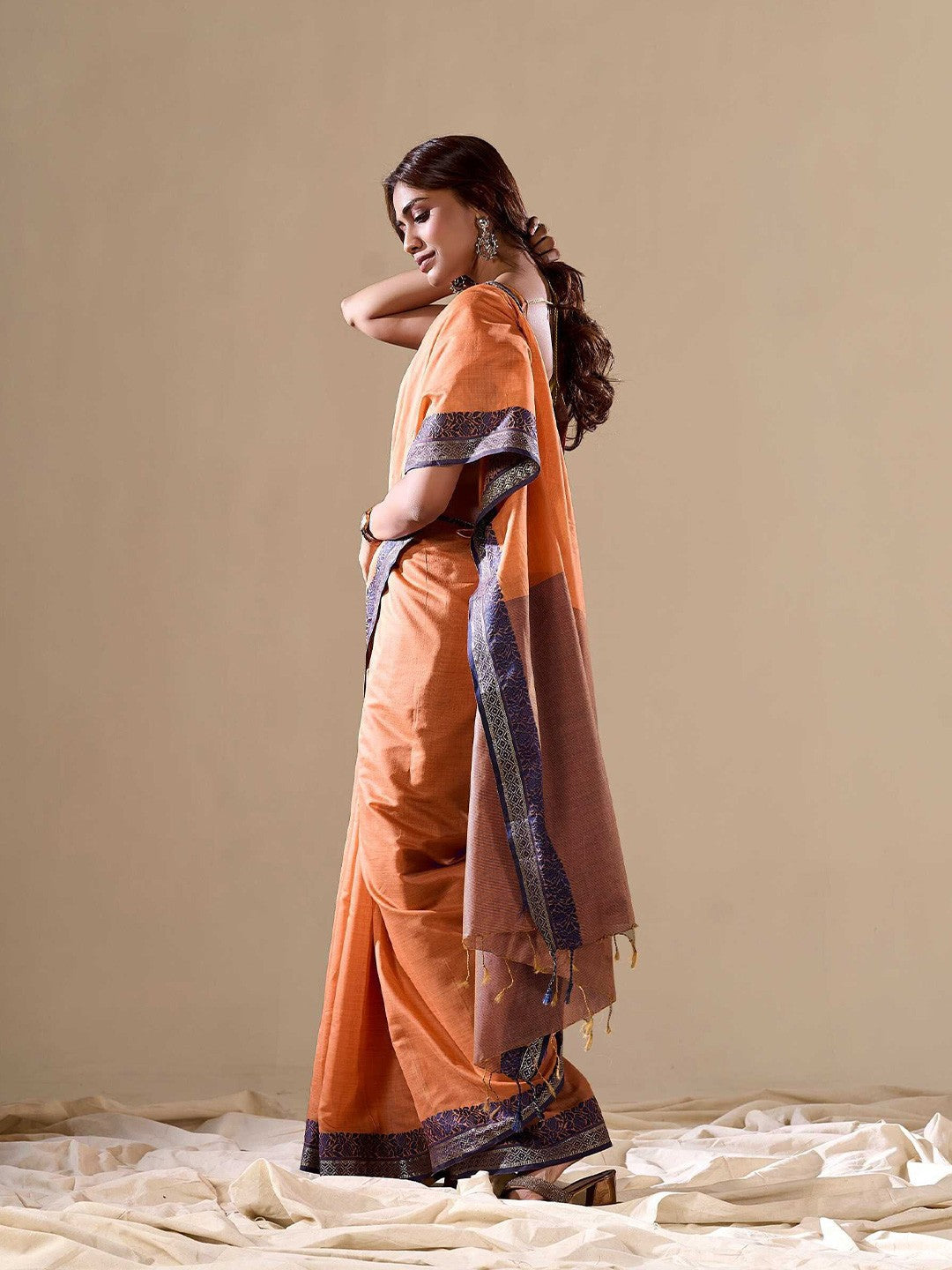 Orange Elegant Banarasi Silk Blend Saree with Zari Woven Border