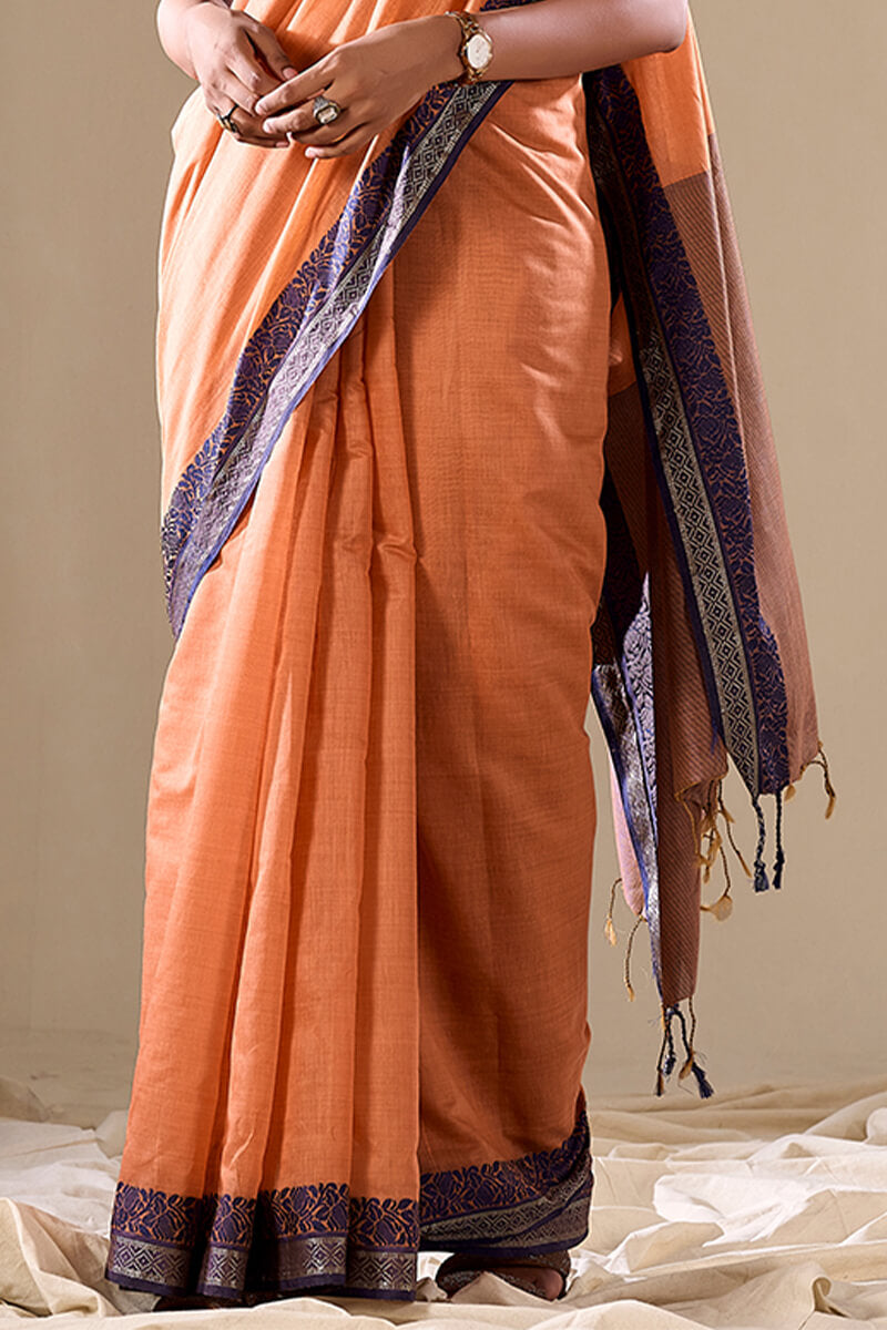 Orange Elegant Banarasi Silk Blend Saree with Zari Woven Border