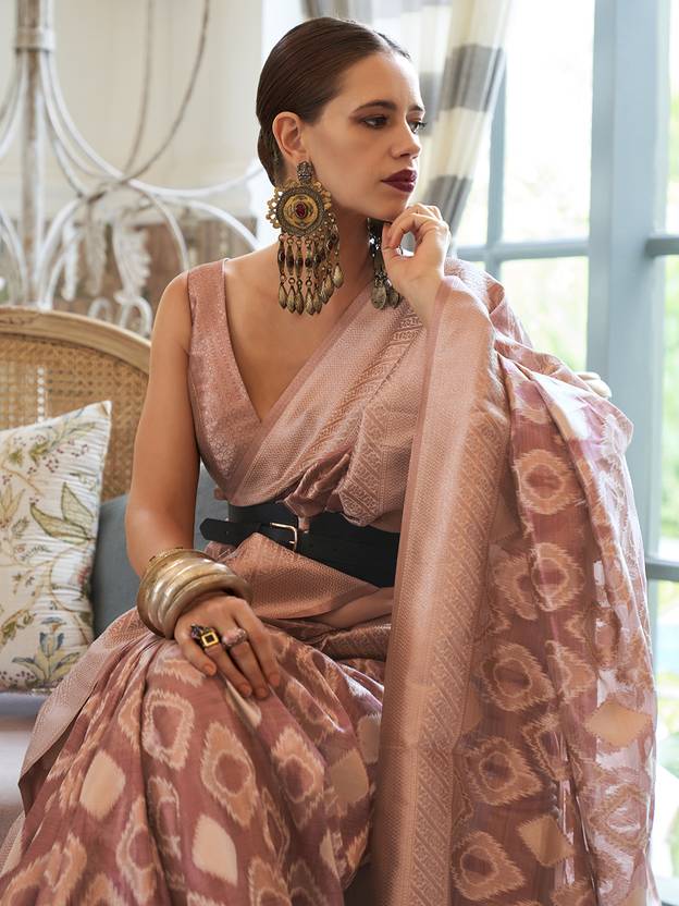 Orange Elegant Handloom Organza Woven Bollywood Saree with Unstitched Blouse Piece