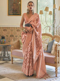 Orange Elegant Handloom Organza Woven Bollywood Saree with Unstitched Blouse Piece