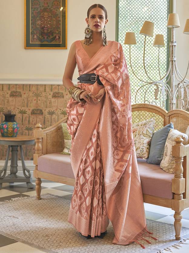Orange Elegant Handloom Organza Woven Bollywood Saree with Unstitched Blouse Piece