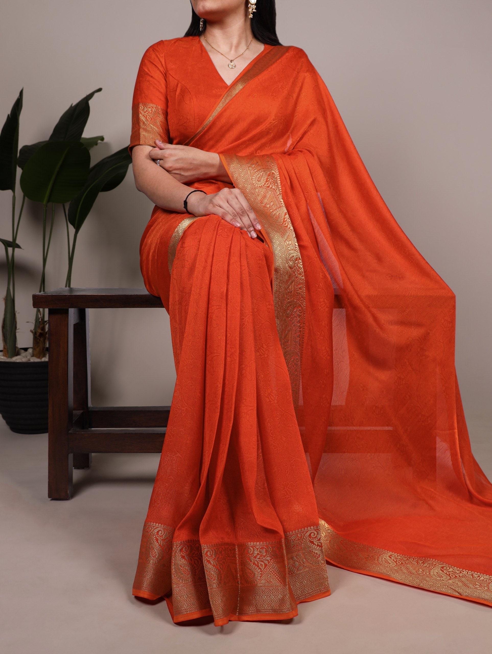 Orange Elegant Mass Mello Zari Weaving Saree with Matching Unstitched Blouse � Premium Party & Festive Wear Traditional Silk Look Saree