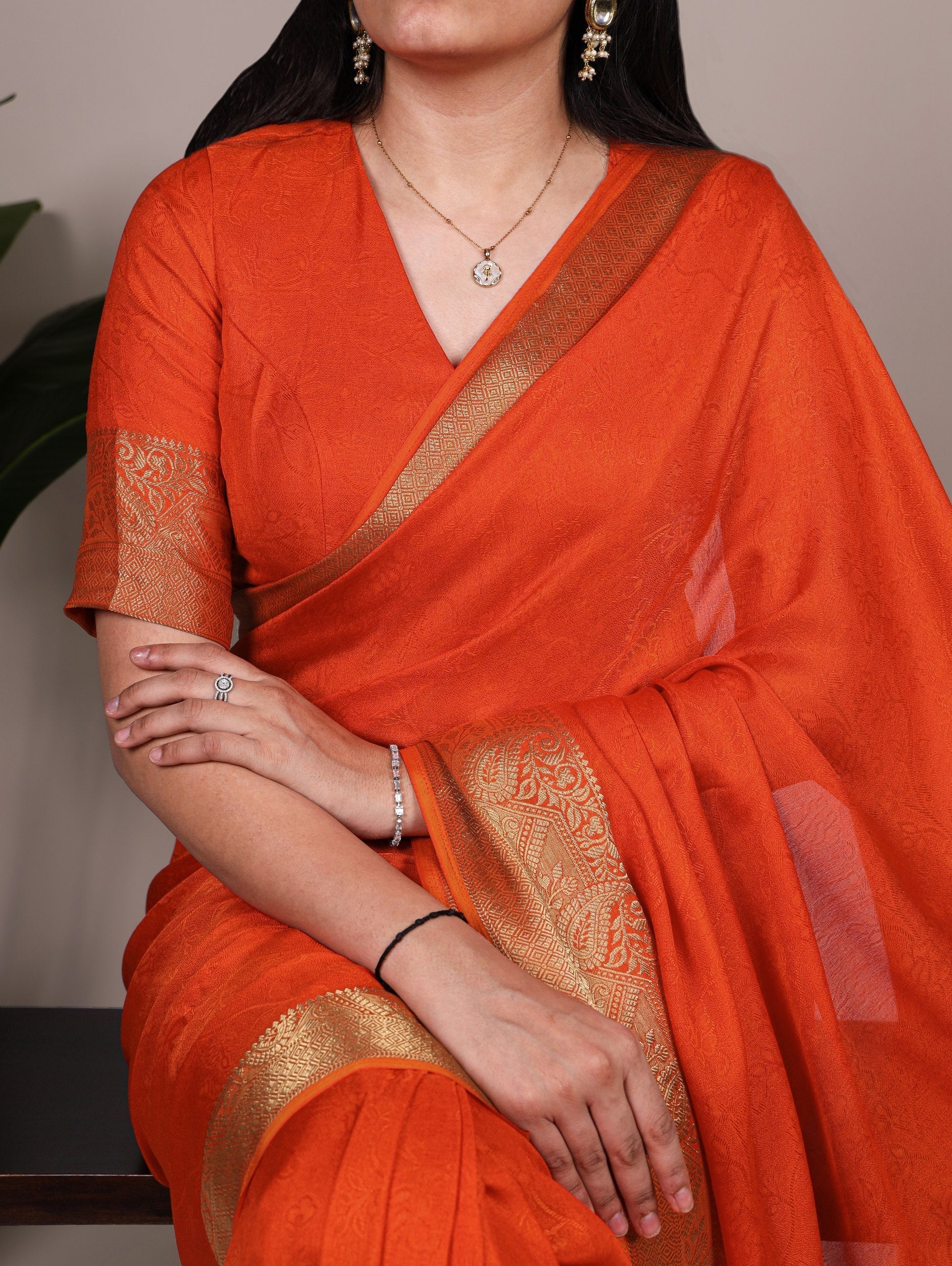 Orange Elegant Mass Mello Zari Weaving Saree with Matching Unstitched Blouse � Premium Party & Festive Wear Traditional Silk Look Saree