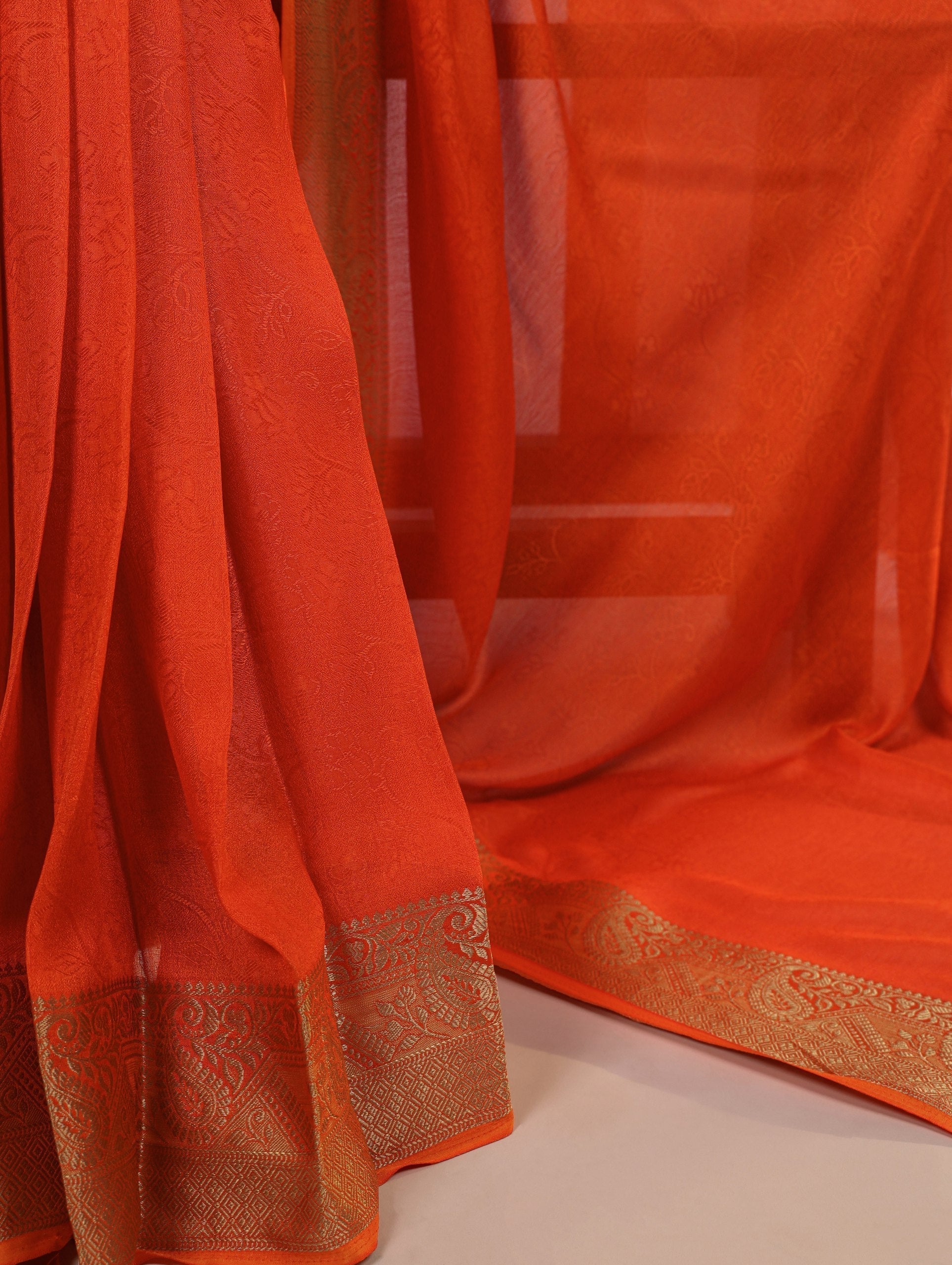 Orange Elegant Mass Mello Zari Weaving Saree with Matching Unstitched Blouse � Premium Party & Festive Wear Traditional Silk Look Saree