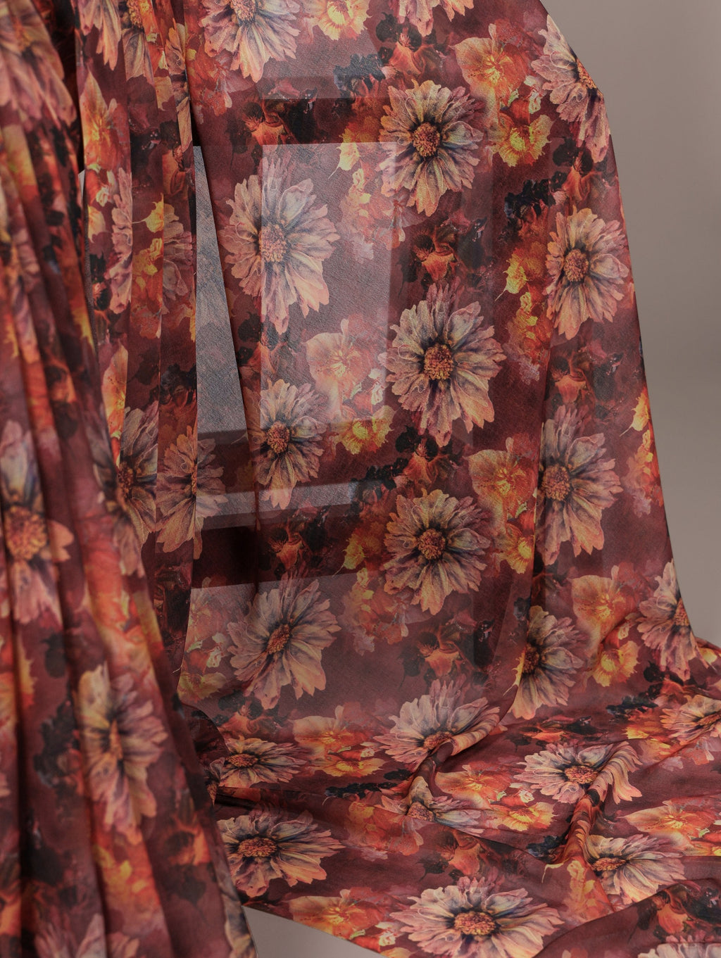 Orange Elegant Weightless Marbal Floral Print Saree with Matching Blouse � Unstitched Ensemble