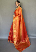 Orange Elegant Woven Tissue Silk Saree with Gold Accents Party & Festive Wear