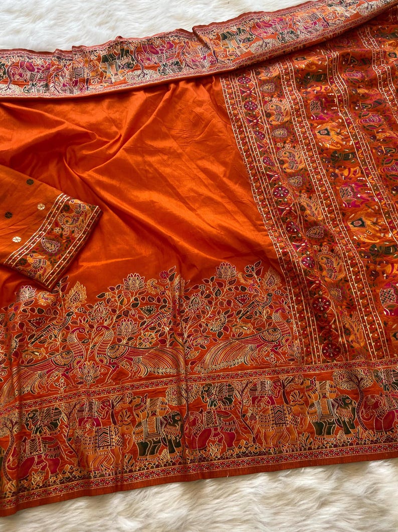 Orange Luxurious Soft Rajwadi Silk Saree with Kashmiri Thread Woven Pallu & Zari Border