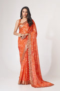Orange Organza Saree with Sequin Embroidery and Digital Print