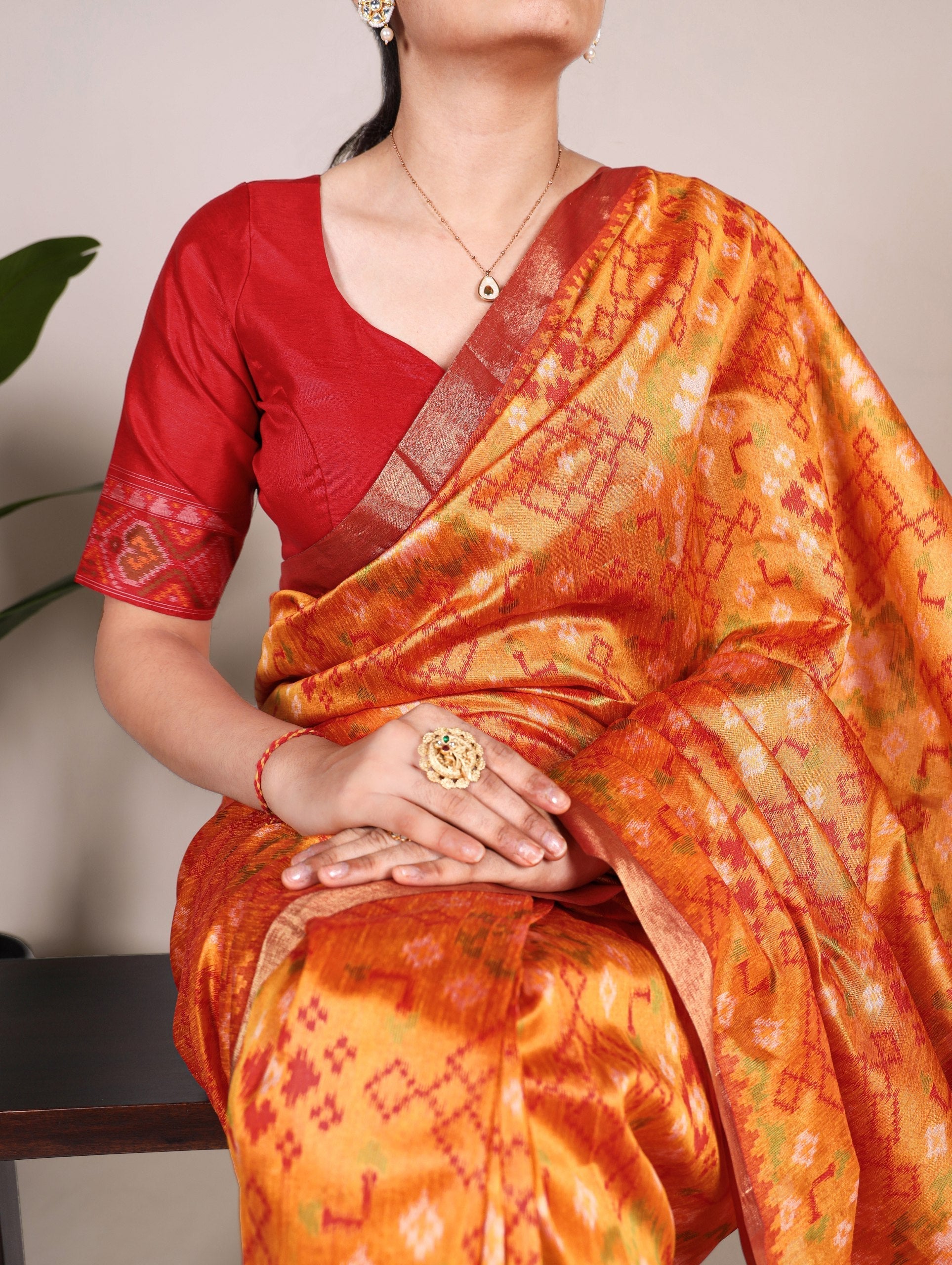 Orange Patola Love Jacquard Silk Saree with Zari Weaving Work & Unstitched Blouse