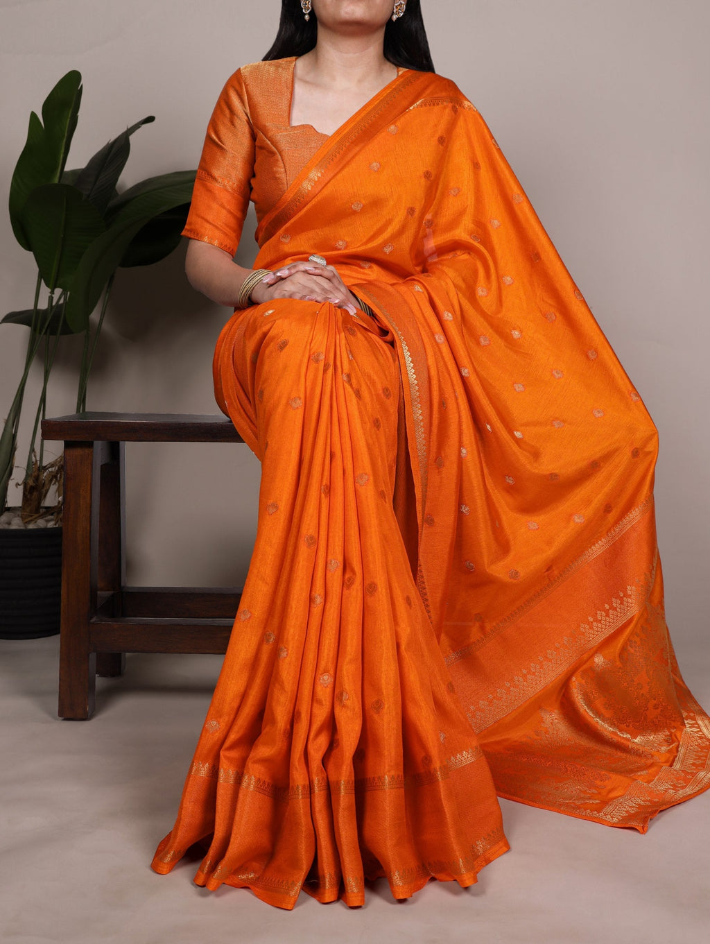Orange Premium Roop Silk Saree with Zari Weaving Work & Unstitched Blouse � 5.5 Meter Traditional Silk Saree