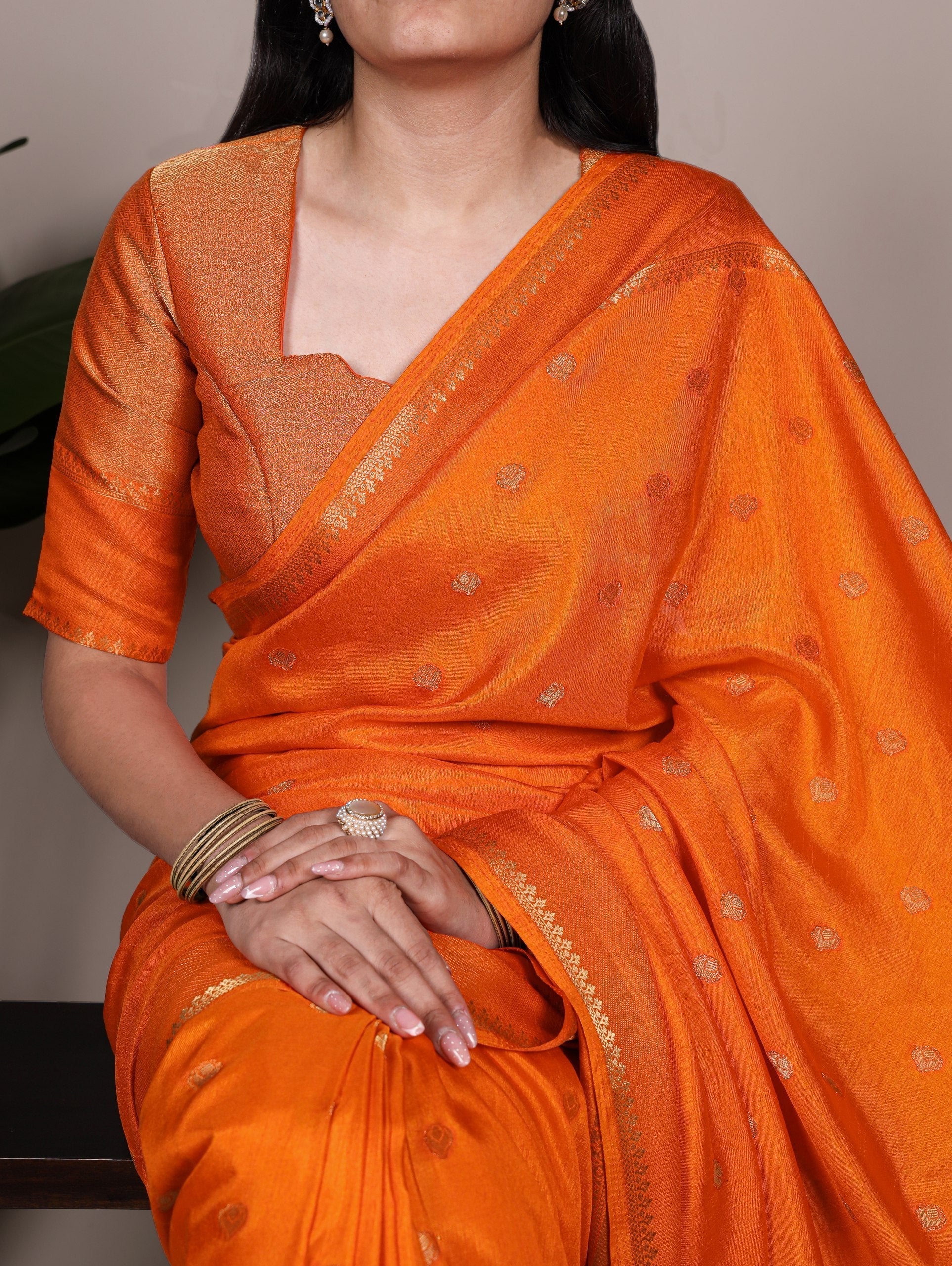 Orange Premium Roop Silk Saree with Zari Weaving Work & Unstitched Blouse � 5.5 Meter Traditional Silk Saree