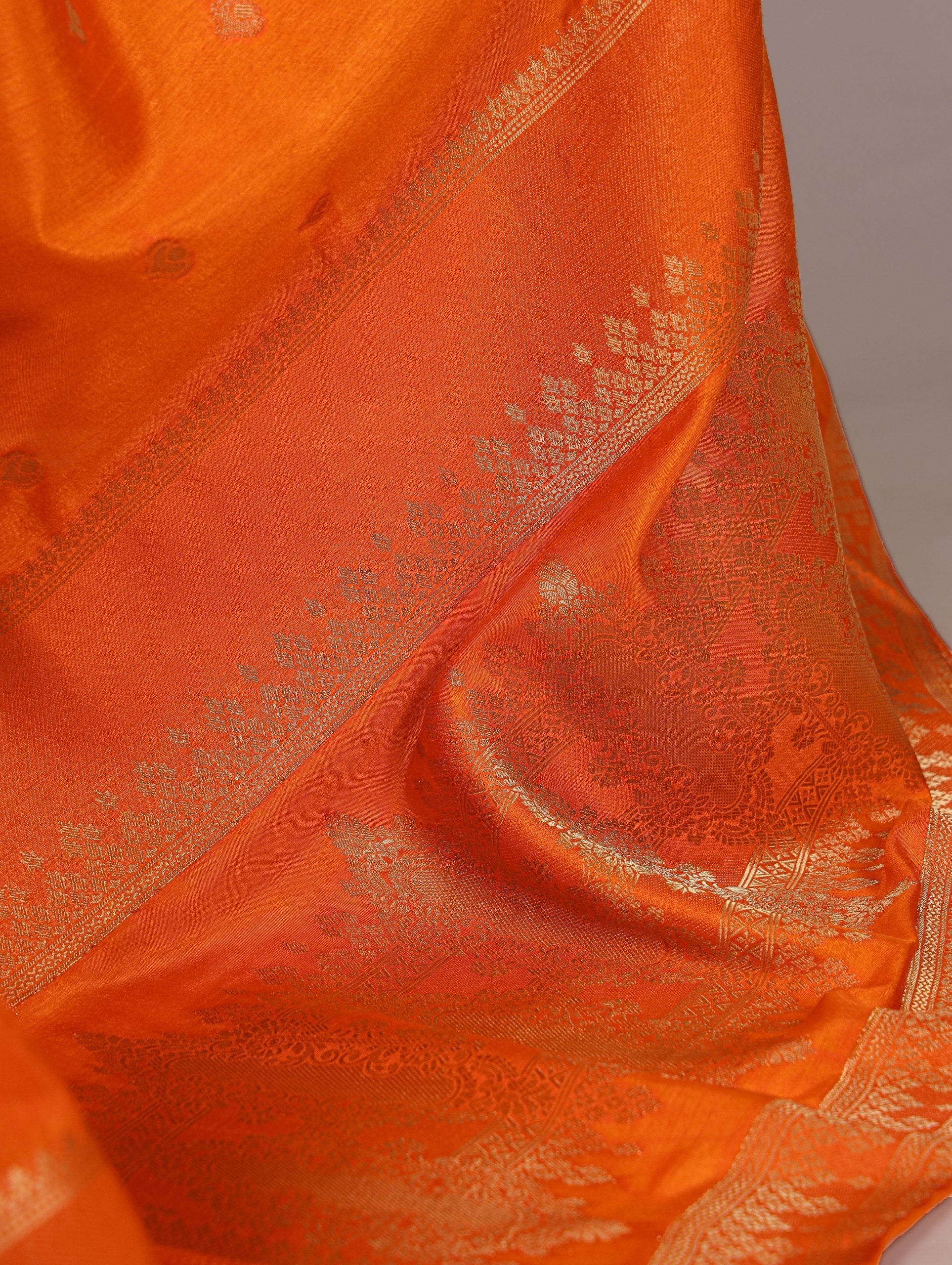 Orange Premium Roop Silk Saree with Zari Weaving Work & Unstitched Blouse � 5.5 Meter Traditional Silk Saree