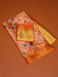 Orange Printed Dola Silk Saree Set for Weddings & Special Occasions
