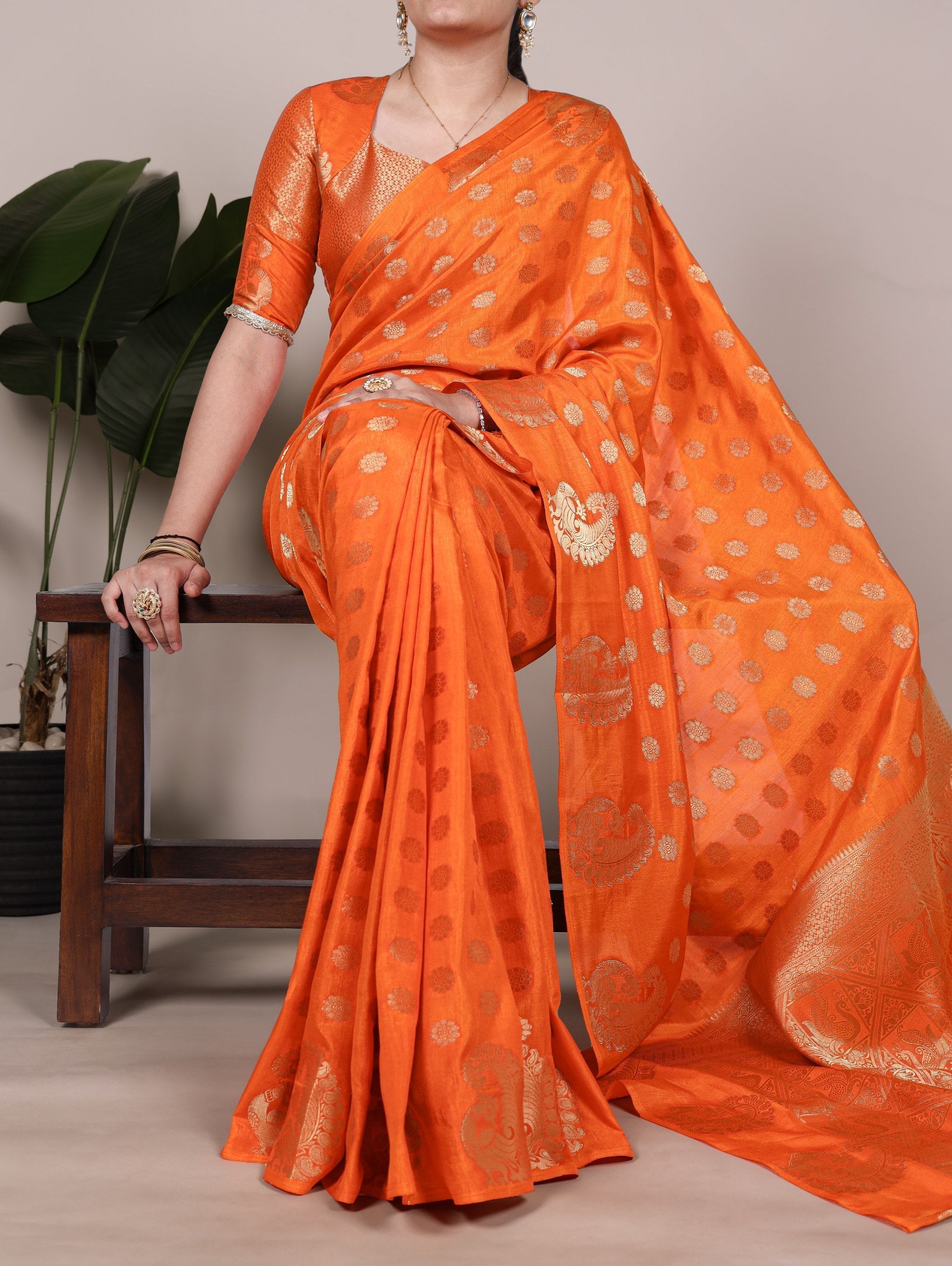 Orange Roop Silk Saree with Zari Weaving & Elegant Lace-Touch Blouse