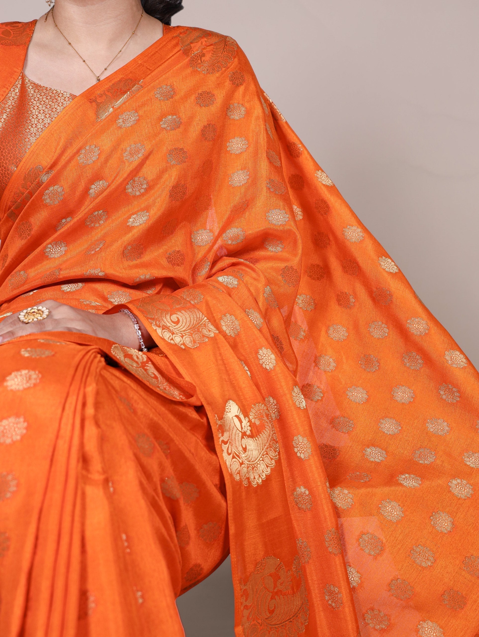 Orange Roop Silk Saree with Zari Weaving & Elegant Lace-Touch Blouse