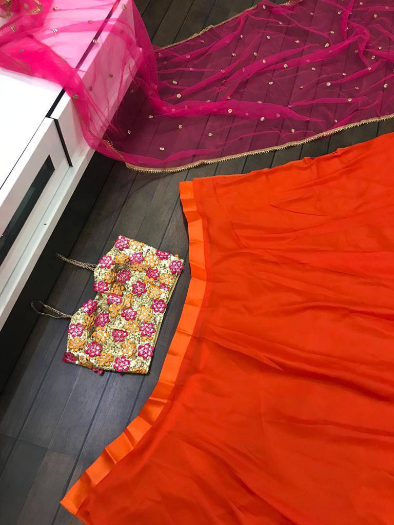 Orange Elegant Georgette Lehenga Set