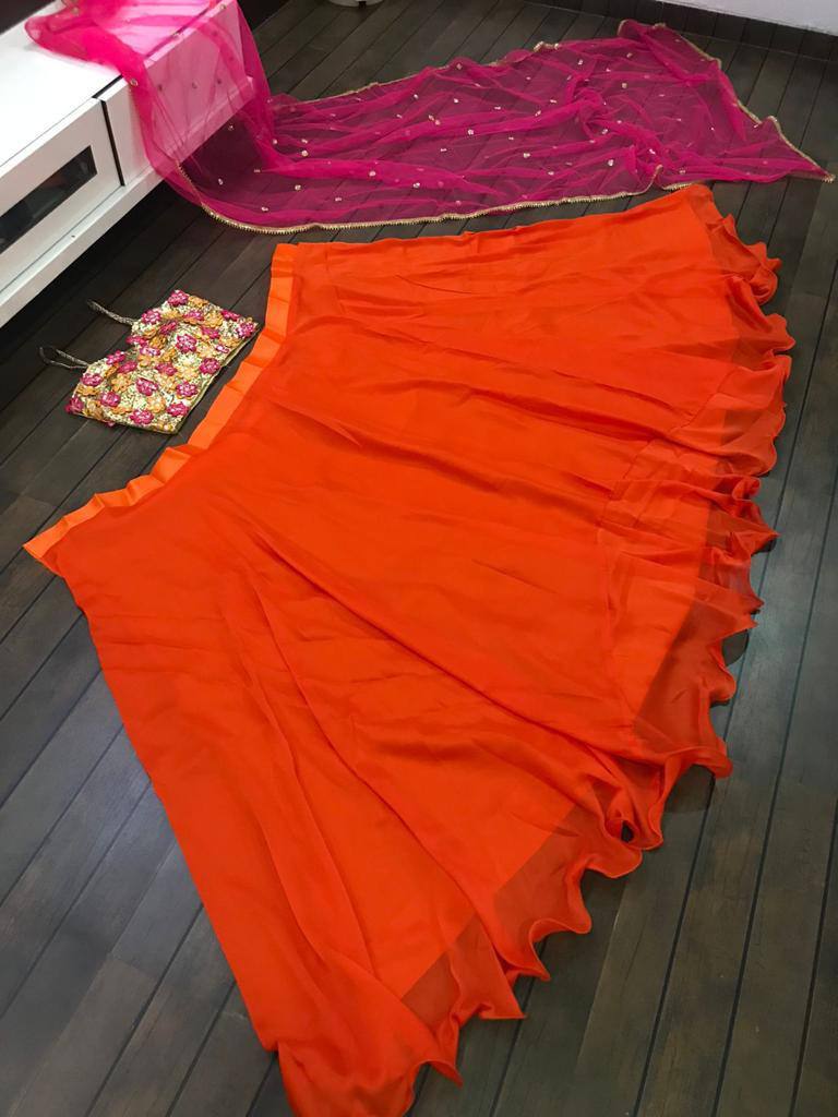 Orange Elegant Georgette Lehenga Set