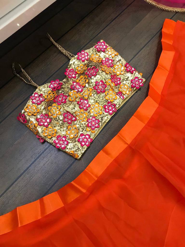 Orange Elegant Georgette Lehenga Set
