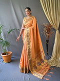 Pastel Peach Saree in Paithani Silk