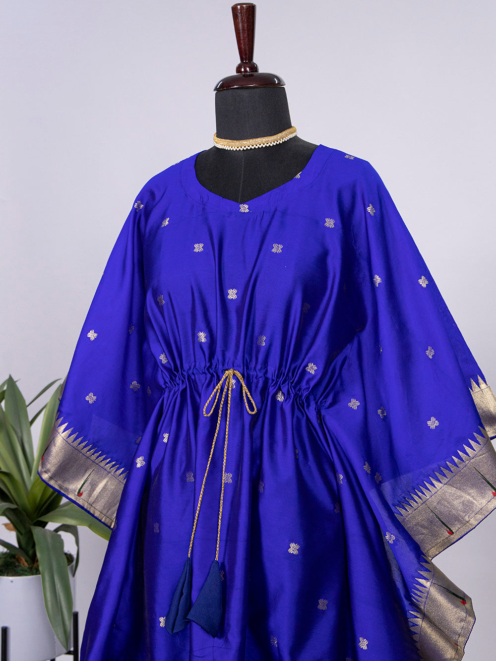Blue Color Weaving Zari Work Jacquard Paithani Kaftan Dress