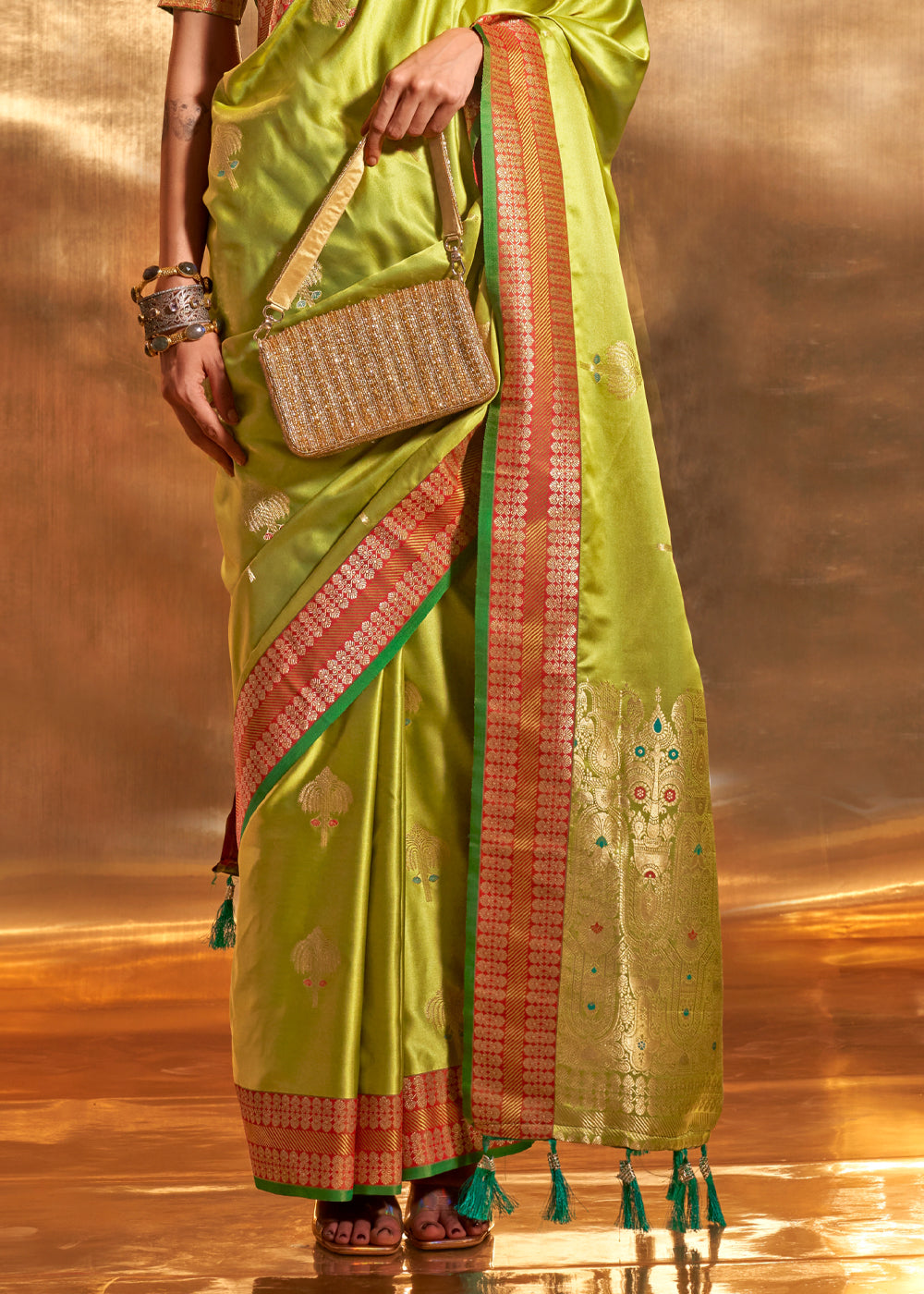Parrot Elegant Satin Silk Saree – Luxurious Drape for Every Occasion