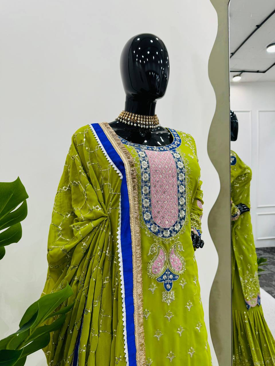 Parrot Elegant Thread & Sequin Work Sharara Set