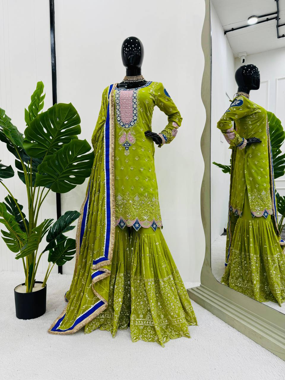Parrot Elegant Thread & Sequin Work Sharara Set