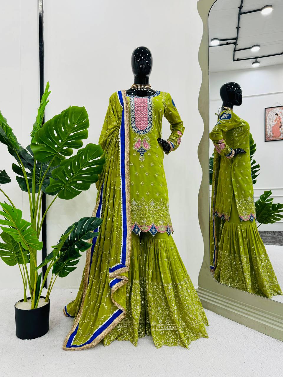 Parrot Elegant Thread & Sequin Work Sharara Set