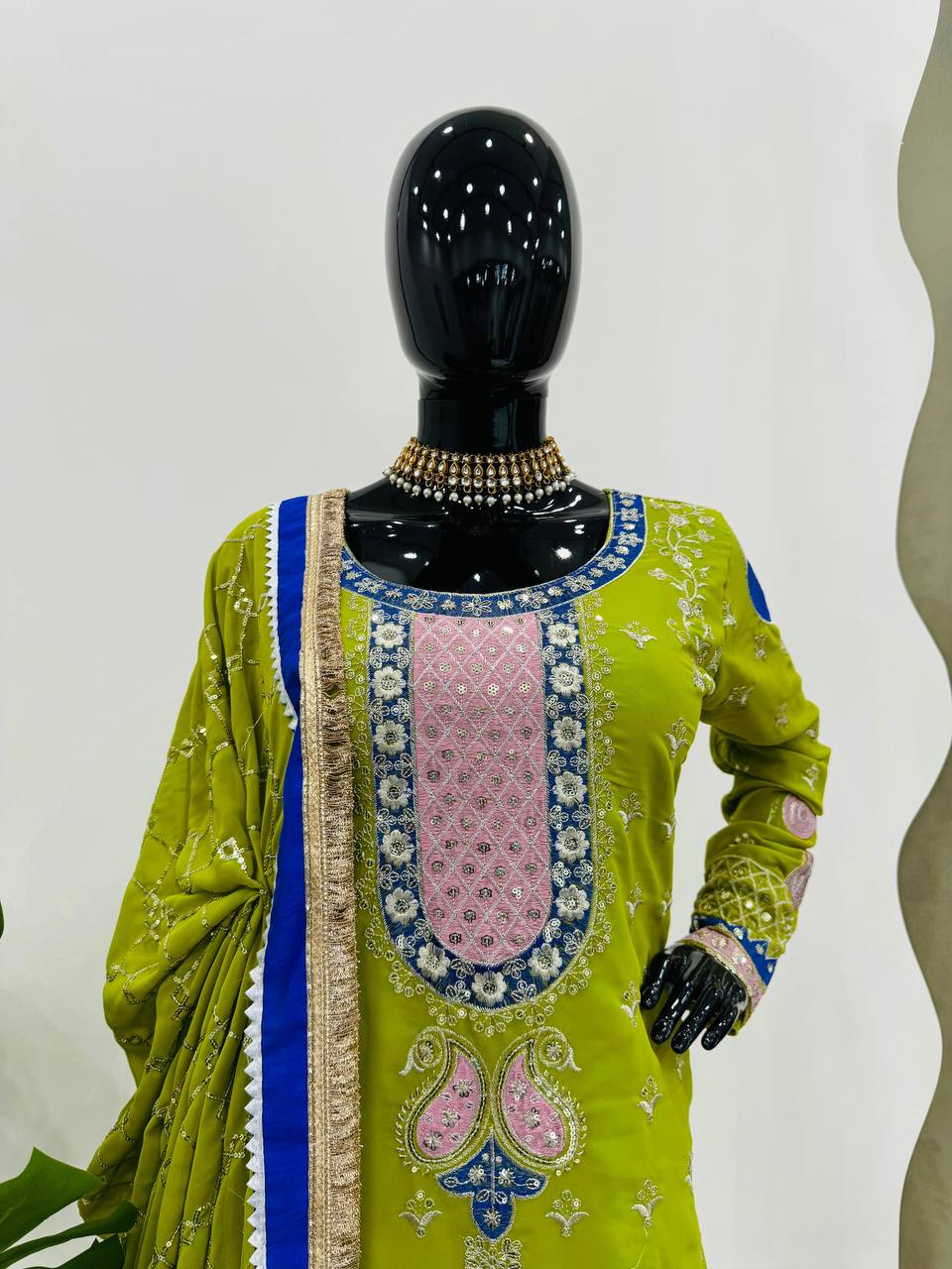 Parrot Elegant Thread & Sequin Work Sharara Set