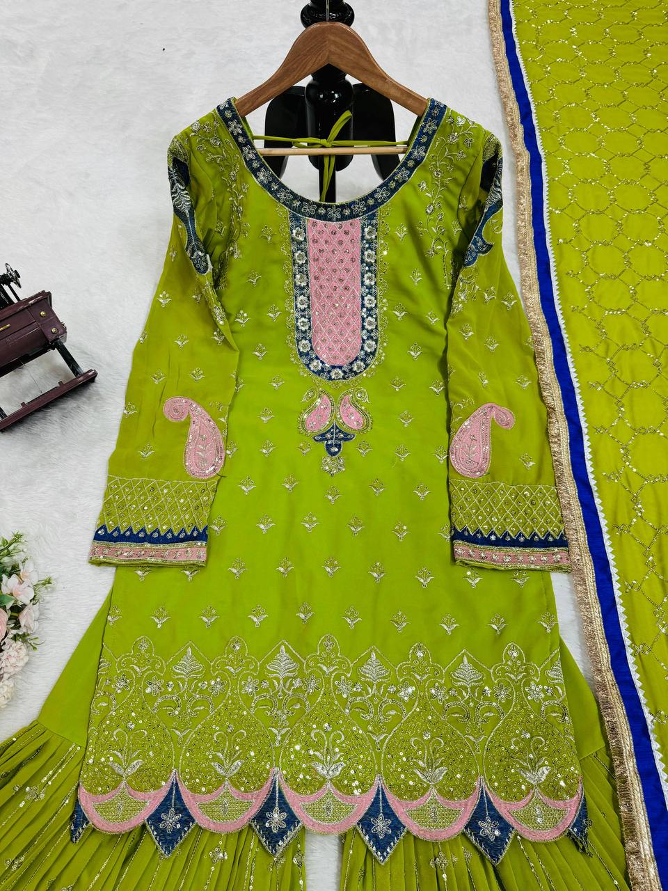 Parrot Elegant Thread & Sequin Work Sharara Set