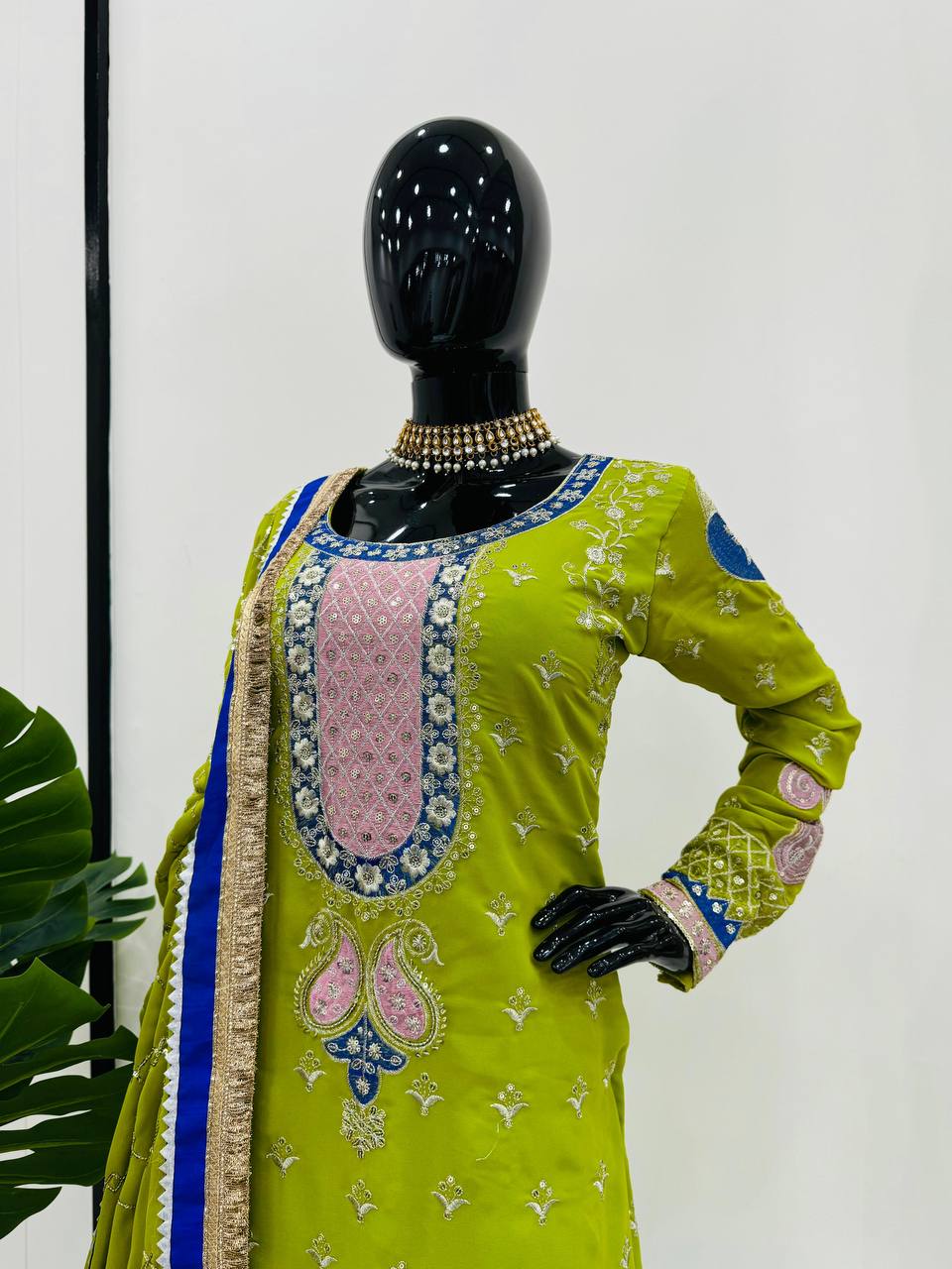 Parrot Elegant Thread & Sequin Work Sharara Set