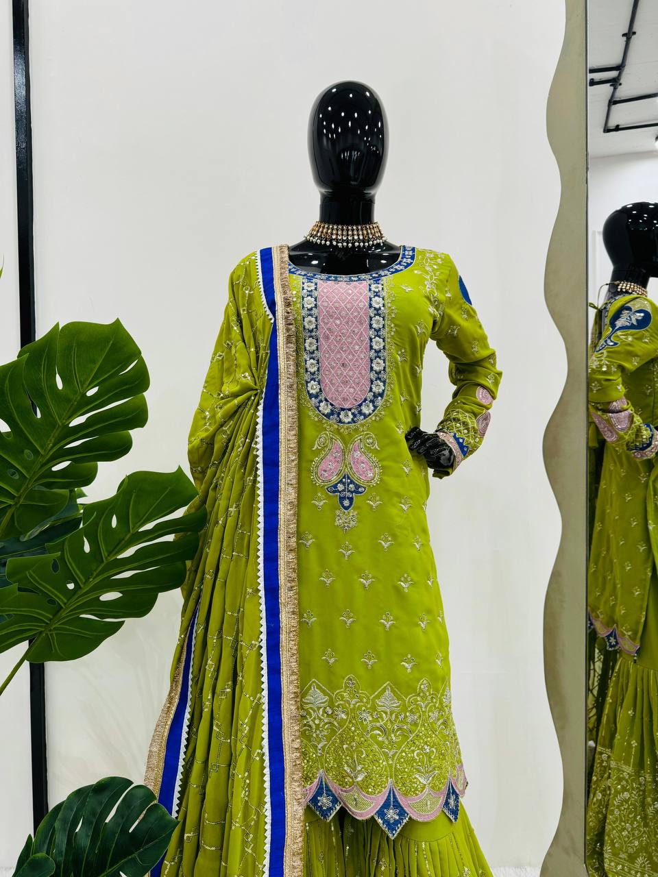 Parrot Elegant Thread & Sequin Work Sharara Set
