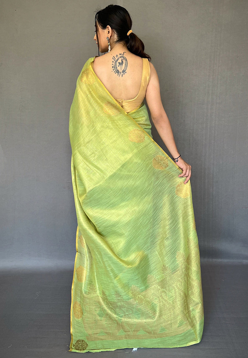 Parrot Elegant Woven Tissue Silk Saree with Gold Accents Party & Festive Wear
