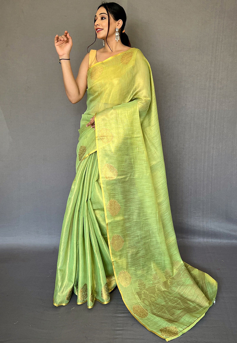 Parrot Elegant Woven Tissue Silk Saree with Gold Accents Party & Festive Wear
