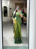 Parrot Green Color Kanjivaram Silk Saree with Exquisite Zari Weaving