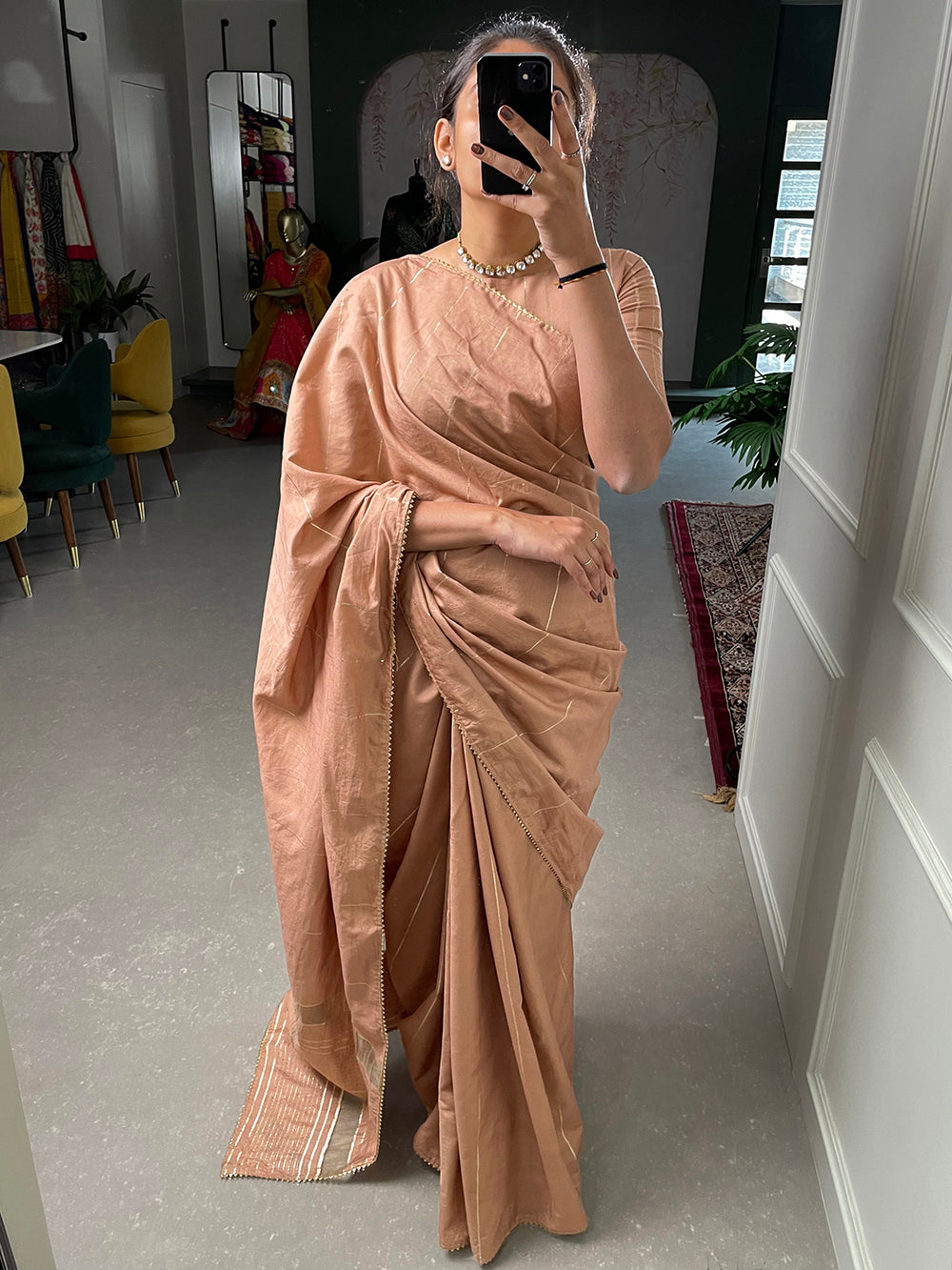 Chiku Sequins And Zari Work Viscose Chanderi Saree