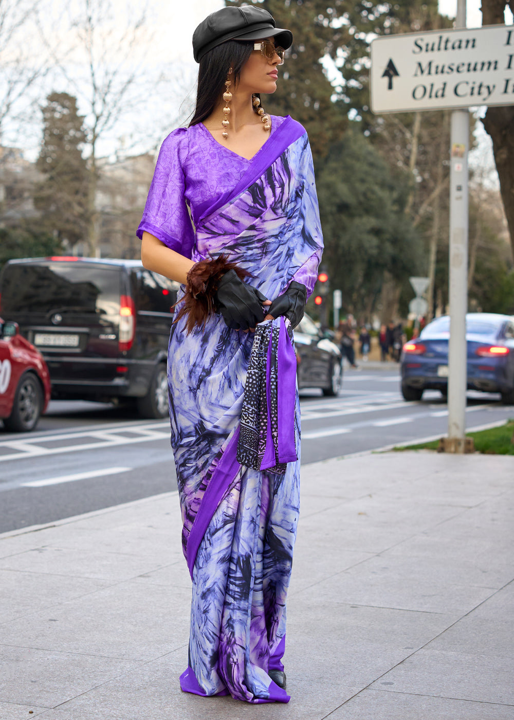 Passion Purple Elegant Satin Crepe Saree – A Perfect Blend of Luxury & Grace