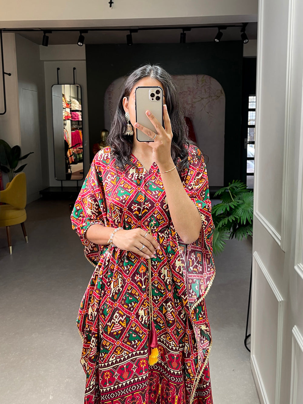Red Color Patola Printed Gaji Silk Kaftan