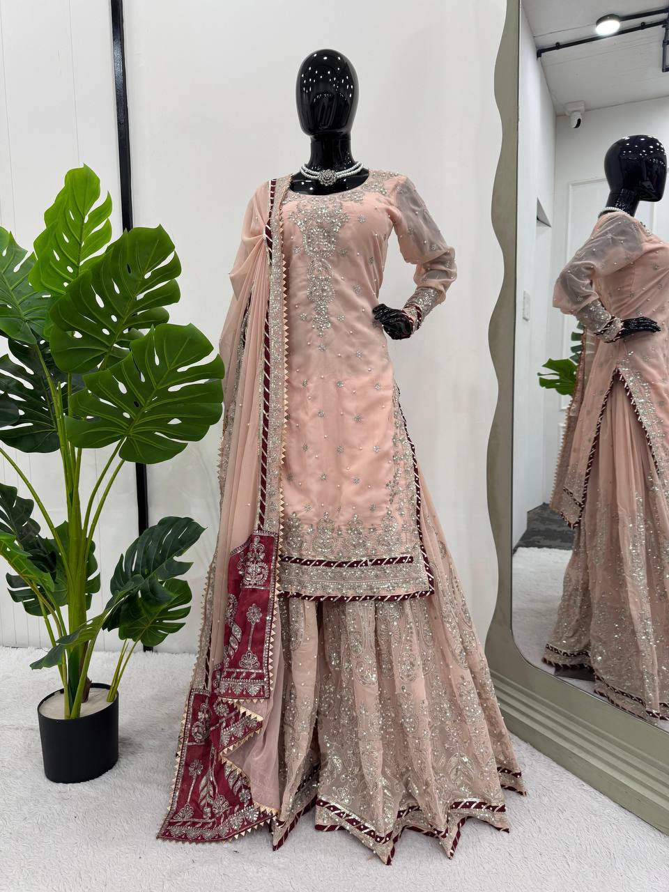 Peach Elegant Embroidered Sharara Set