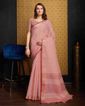 Peach Elegant Solid Saree with Zari Border – Timeless Grace