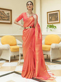 Peach Kanjivaram Silk Saree with Sequins Zari