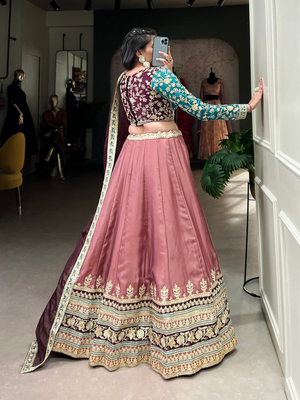 Peach Regal Charm in Every Thread – Moonga Silk Lehenga Set