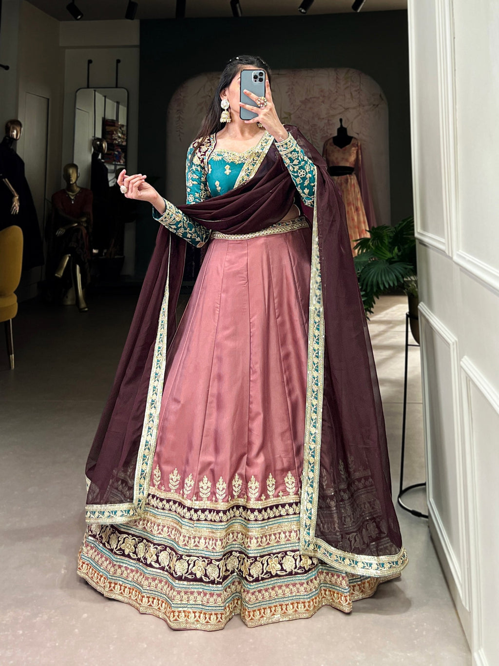 Peach Regal Charm in Every Thread – Moonga Silk Lehenga Set
